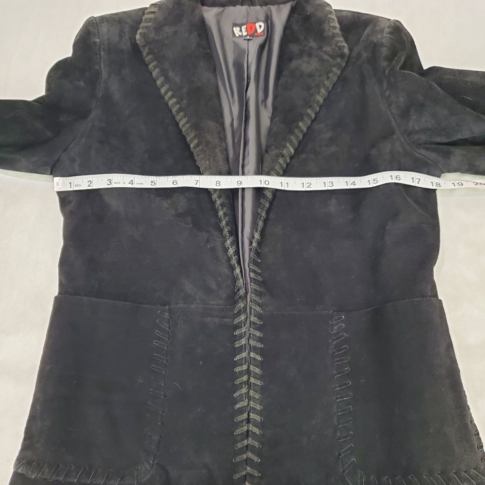 Black Genuine Suede Boho Western Y2K 90's Vintage Leather Jacket Blazer Coat - Picture 11 of 13